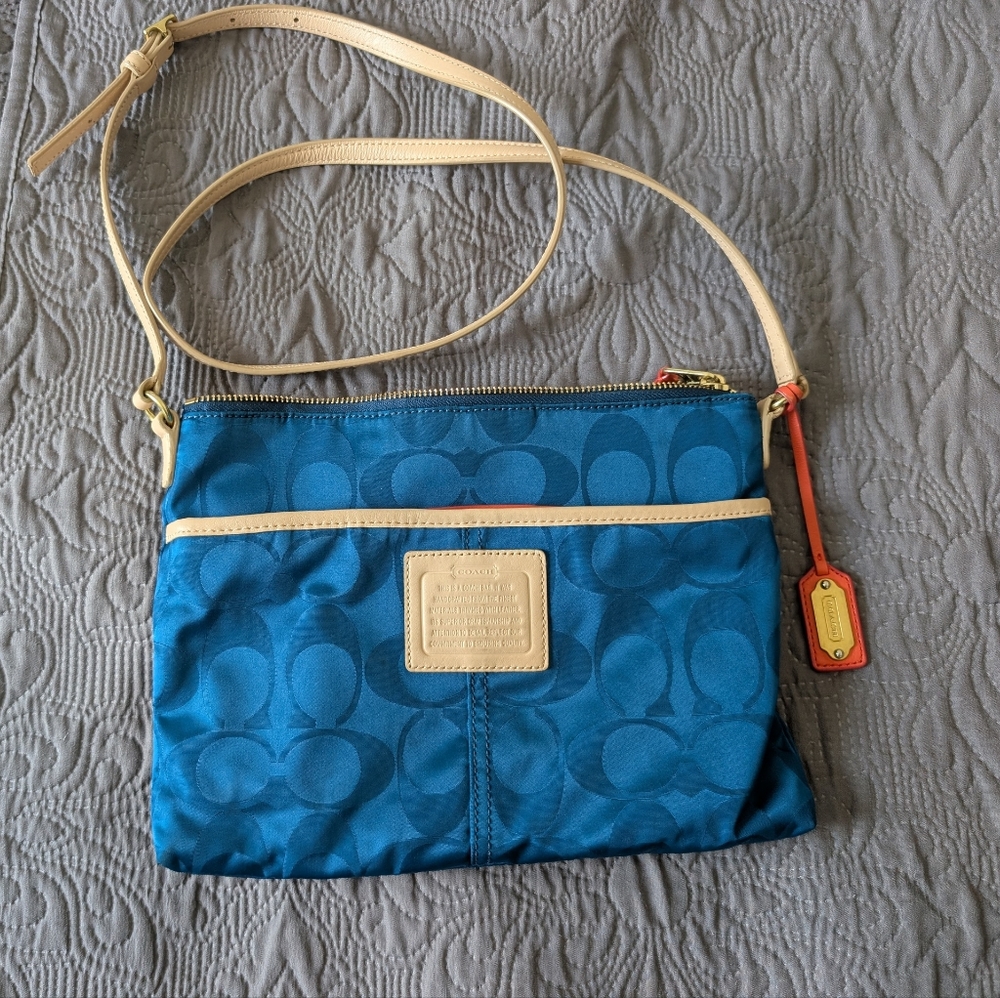 Coach Blue and Cream Crossbody Bag